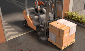 CGI still of a forklift going over the threshold seal into water and debris